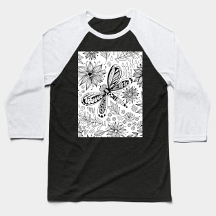 Dragonfly and flowers doodle Baseball T-Shirt